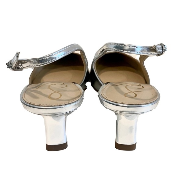 NWT Sam Edelman Bianka Slingback Silver Metallic Kitten Heel Pump Size 9 - Picture 10 of 14